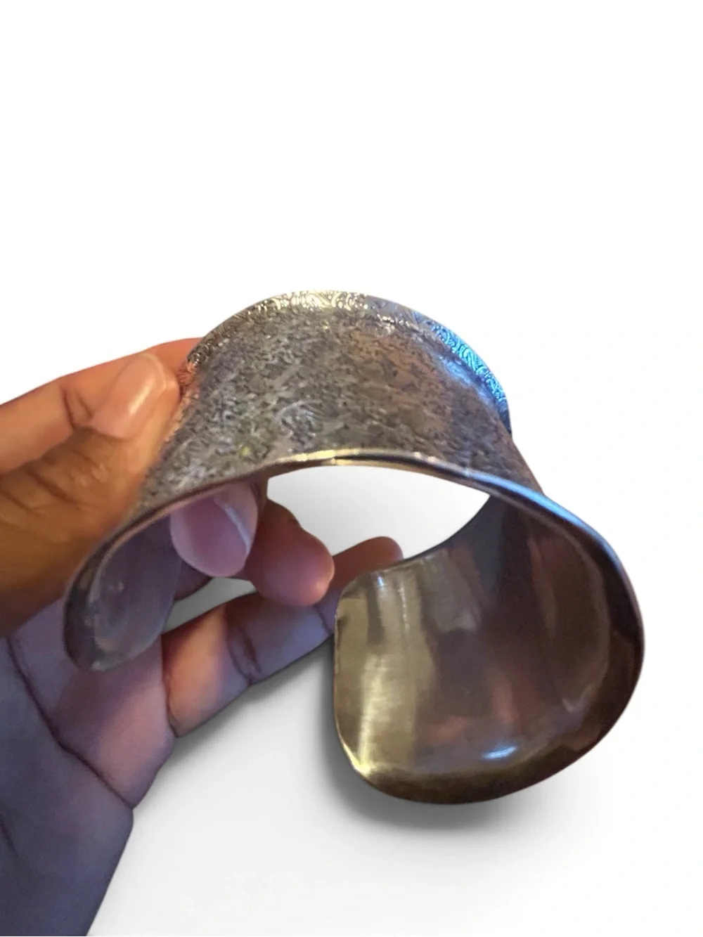 925 Sterling Silver 925 Wide Anticlastic Floral Scrollwork Cuff Bracelet - 52g